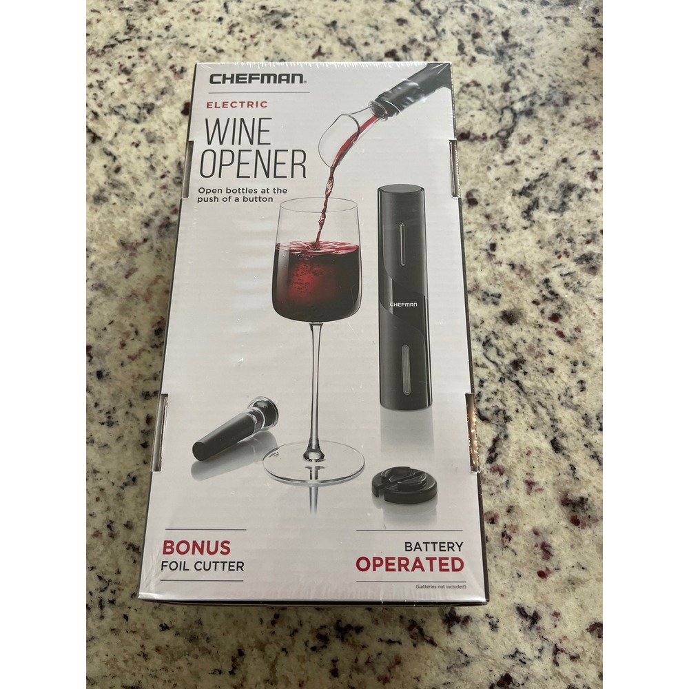Chefman Electric Wine Opener All-in-One Set Foil Cutter and Wine Pourer Battery‎